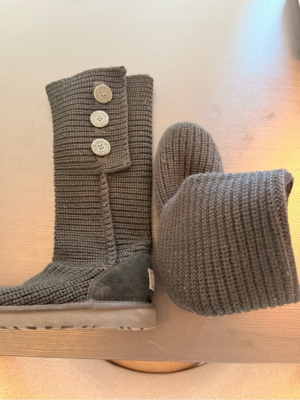 UGG Classic Cardy Knit Tall Boots Black Women's 7 | Worn Twice